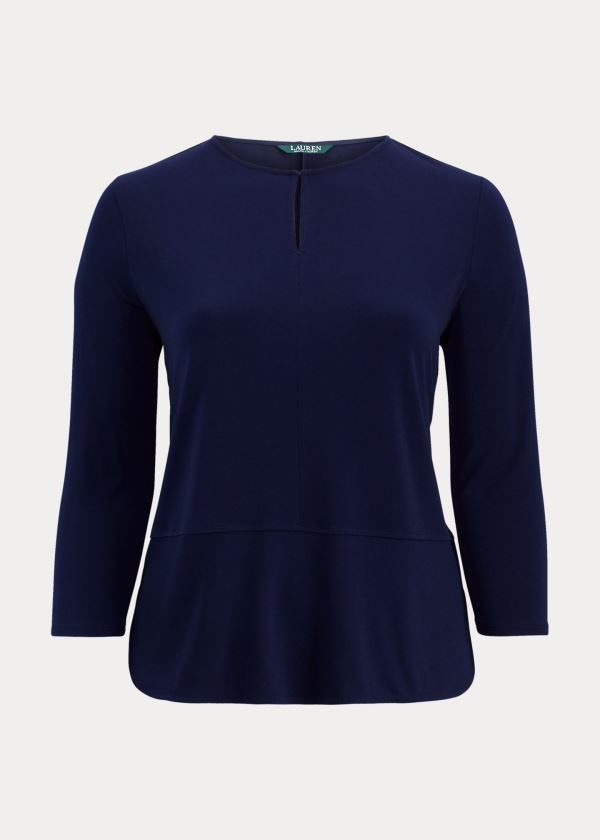 Tops Ralph Lauren Mujer Azul Marino - Keyhole Stretch Jersey - GBIVP1623